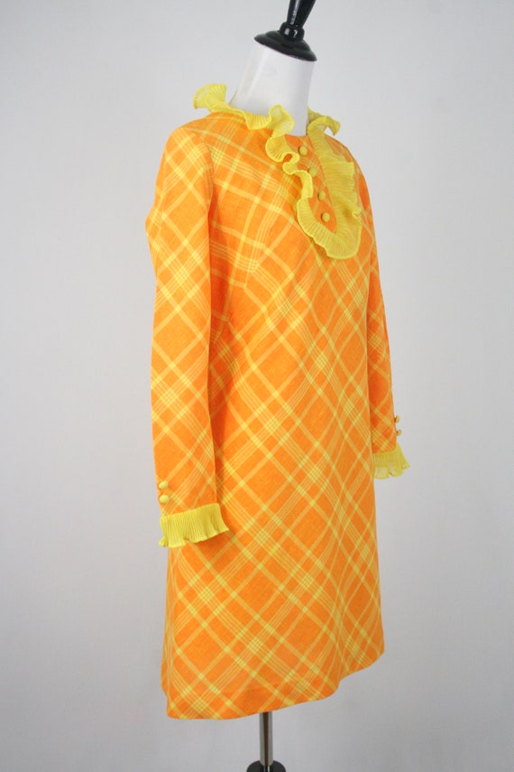 1960s Dress Orange Yellow Plaid Ruffled Jody of C… - image 6