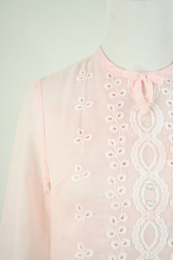 1960s Dress Pale Pink Cotton Voile Mini Dress - image 4