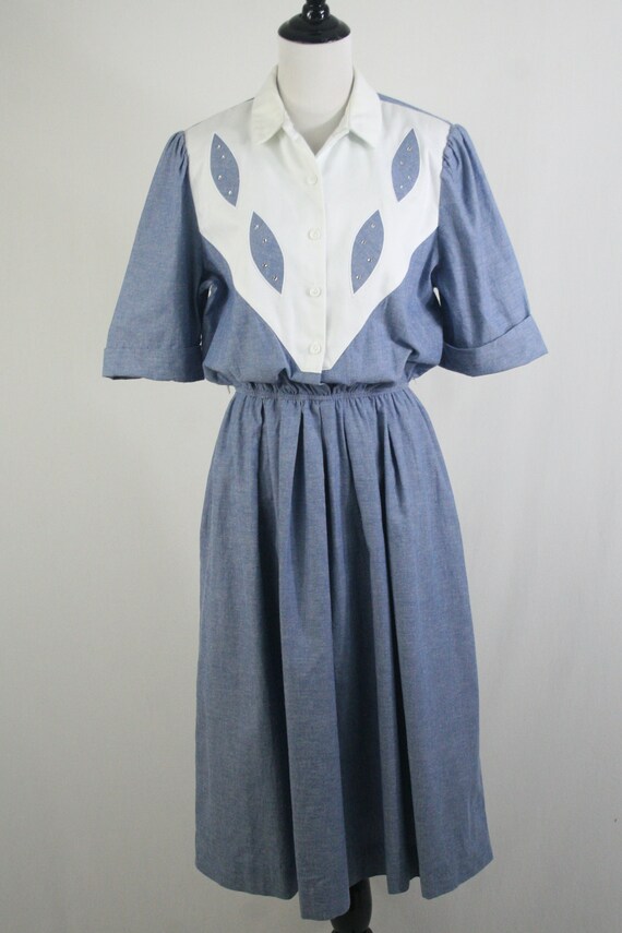 Vintage 1980s Dress Leslie Fay Chambray Shirt Dre… - image 4