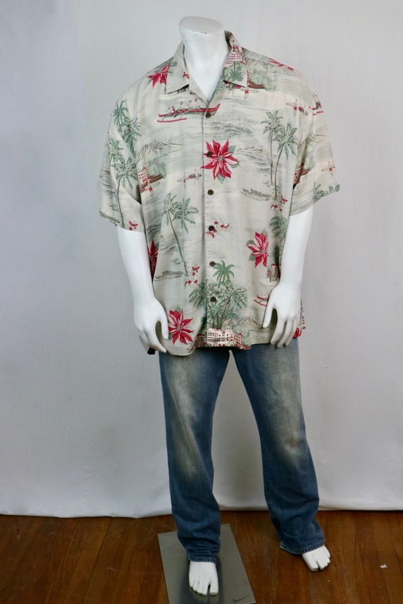 Tommy Bahama Aloha Shirt Silk Christmas Shirt XXL - image 2