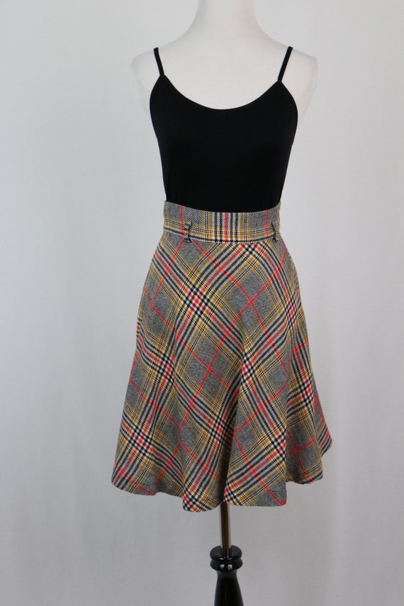 Vintage 1970s Skirt Wool Plaid Flared Skirt - image 3