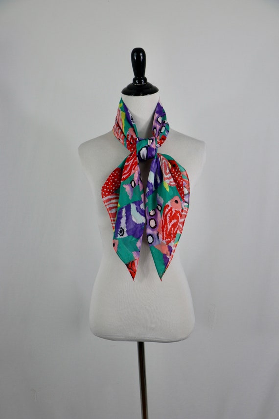 Vintage Scarf Echo Tropical Fish Large Square Cot… - image 6
