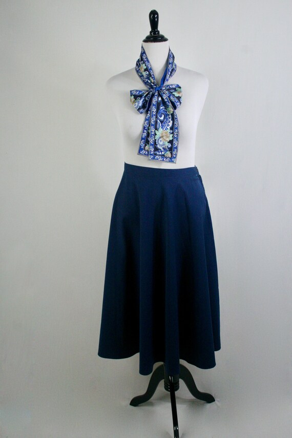 Vintage Skirt Navy Blue Flared Skirt Size 34 Volu… - image 3