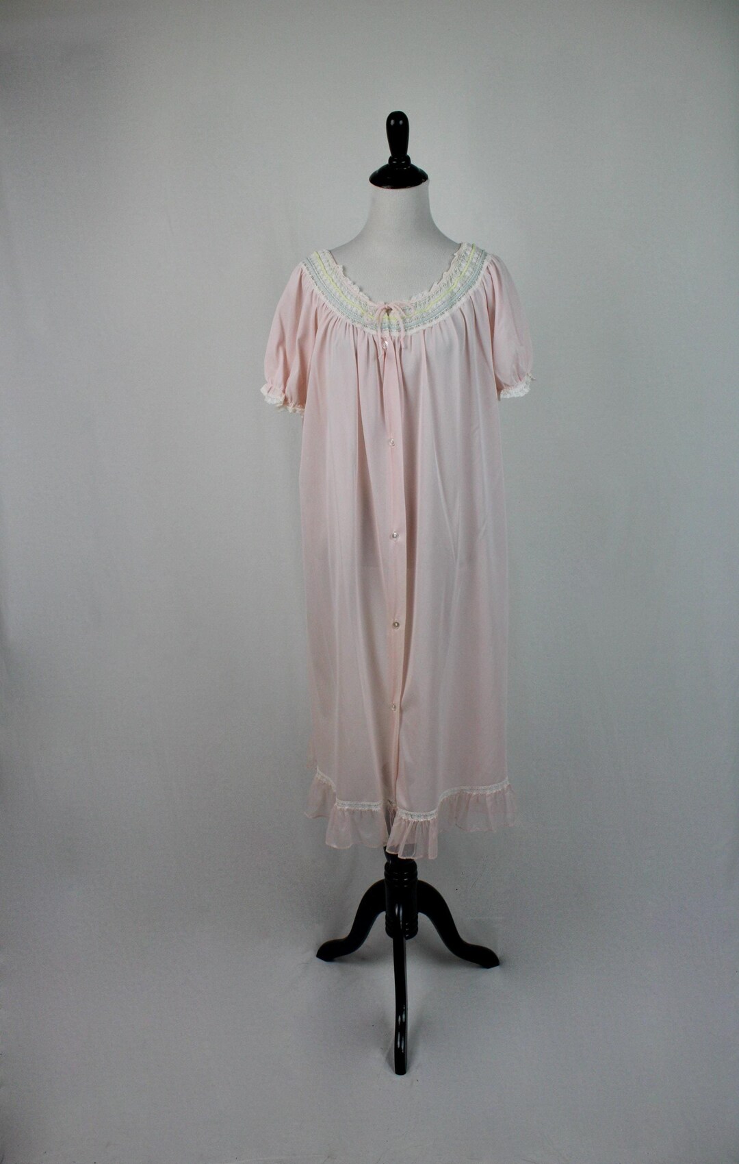 Adonna Snap Ront Robe Vintage 1970s Robe Penney's Adonna Pink Nylon Button Front Midi Robe - Etsy