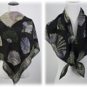 Vintage Scarf Worth Large Square Chiffon 1920s Feather Fans Scarf image 1