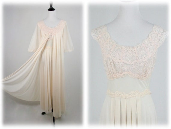 1960s Peignoir Set Chiffon Lace Vanity Fair Long N