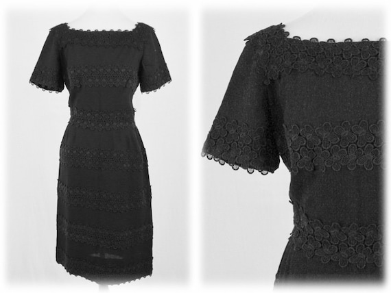 1950s Dress Butterfly Lace Trim by L'Aiglon Wiggl