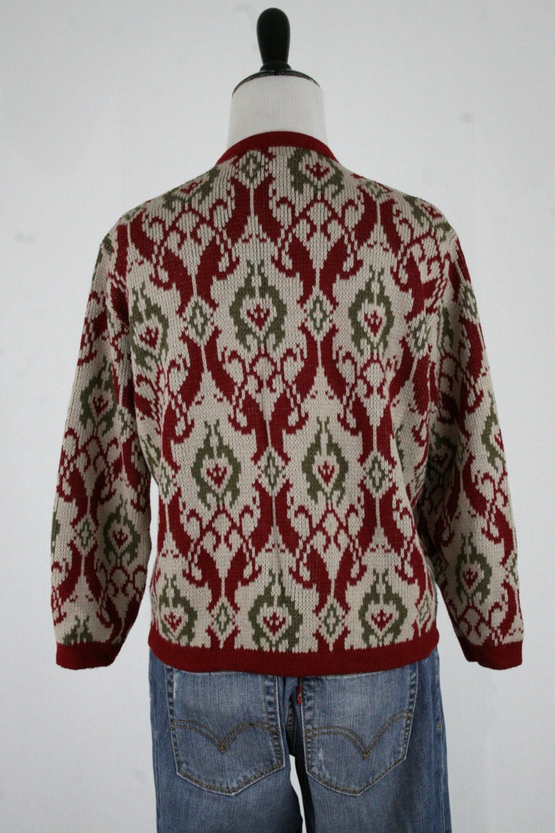 1960s Jacquard Knit Acrylic Cardigan Sweater by Sears Roebuck and Co