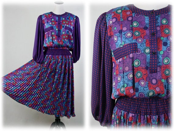 Vintage 1980s Diane Freis Original Dress Pleated … - image 1