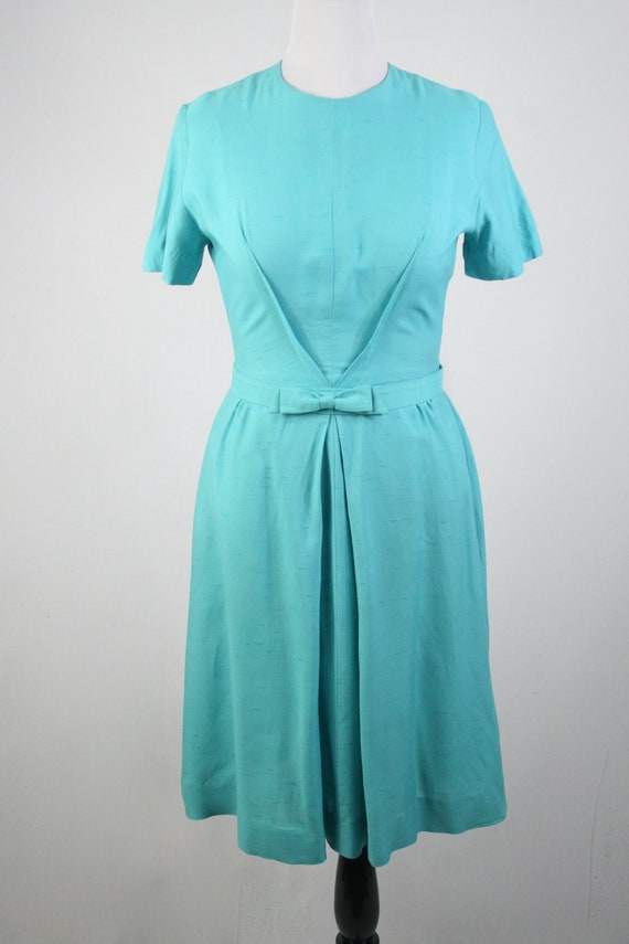 1960s Dress Turquoise Bow Belted Dress Volup Vint… - image 3