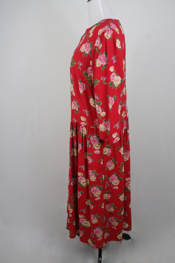 1990s Dress Rose Print Rayon E.D. Michaels Plus D… - image 7