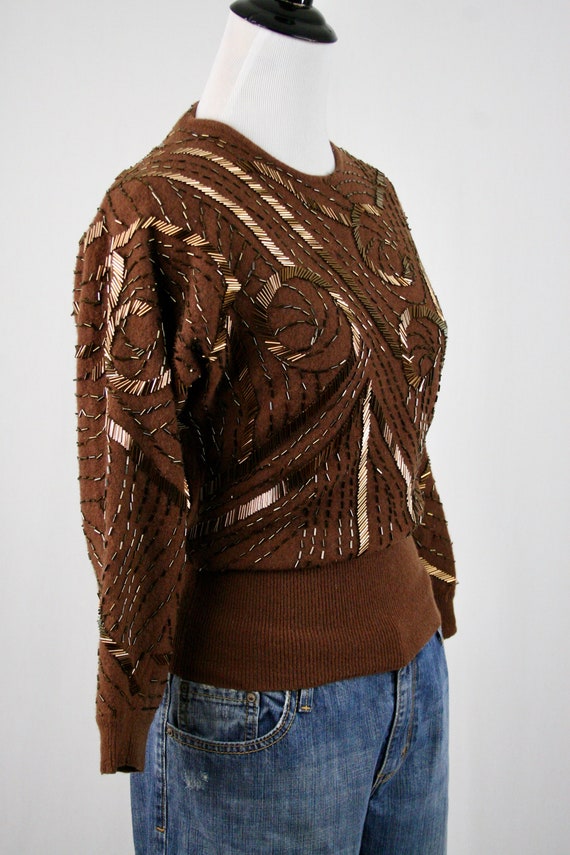 1980s Sweater Beaded Dolman Sleeve Pullover Sweat… - image 5