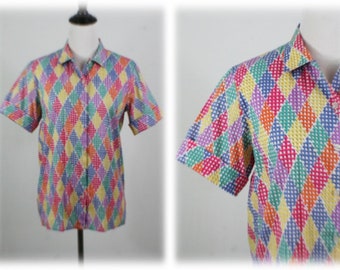 Vintage 1980s Blouse Jaeger Cotton Shirt Made in Great Britain