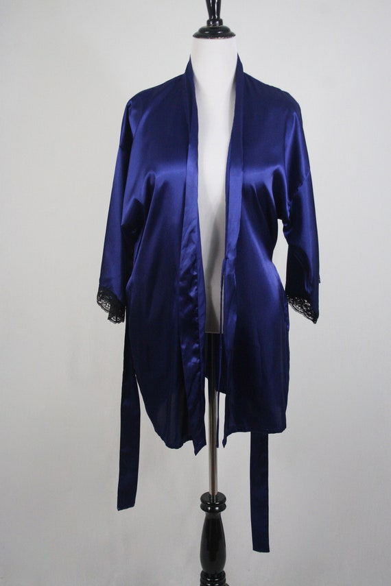 Vintage Robe Fredericks of Hollywood Navy Satin W… - image 5