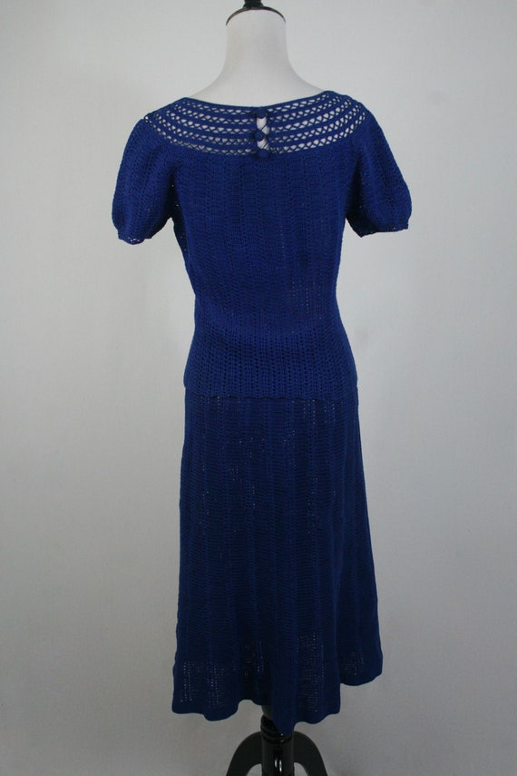 Vintage 1930s Crocheted Royal Blue Skirt and Blou… - image 6