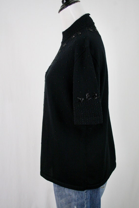 1990s Sweater Black Beaded Pullover Sweater XL - image 9