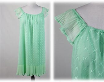 Vintage 1960s Nightgown Mint Green Crystal Pleats Chiffon Night Gown