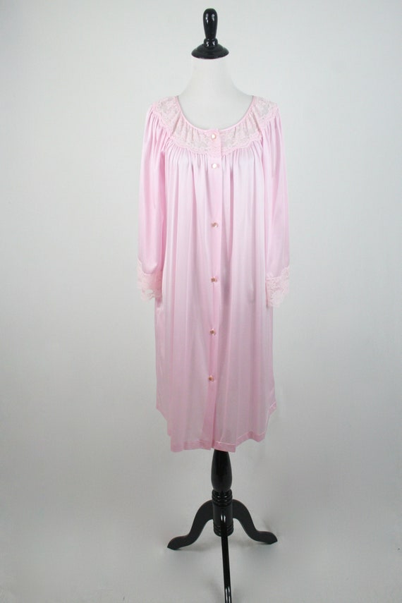 Vintage Robe Gilead Pink Nylon Lace Button Front … - image 2