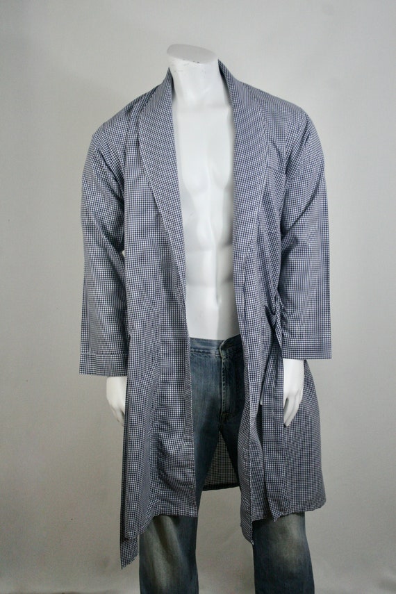 Vintage Men's Robe Embassy Navy Gingham Wrap Shaw… - image 4