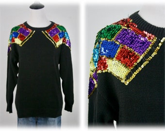 1980s Sweater Sequined Pullover Barbara Scott Sweater Medium