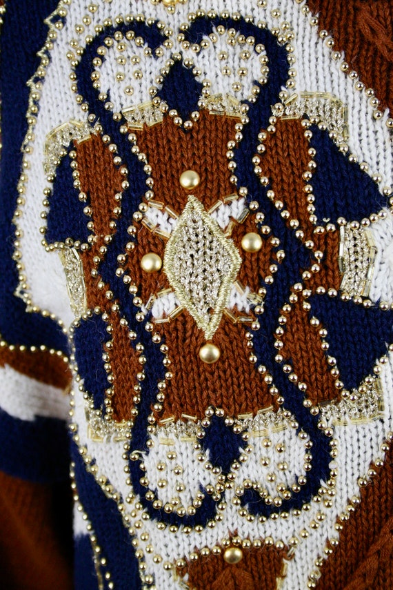 Vintage 1990s Sweater Beaded Embroidered Oversize… - image 9