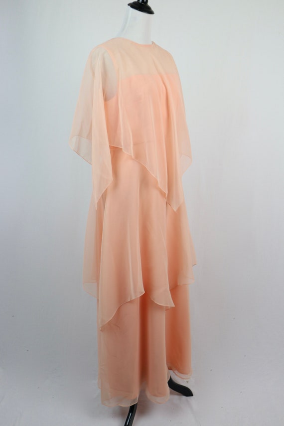 Vintage 1970s Dress Peach Chiffon Long Bridesmaid… - image 6