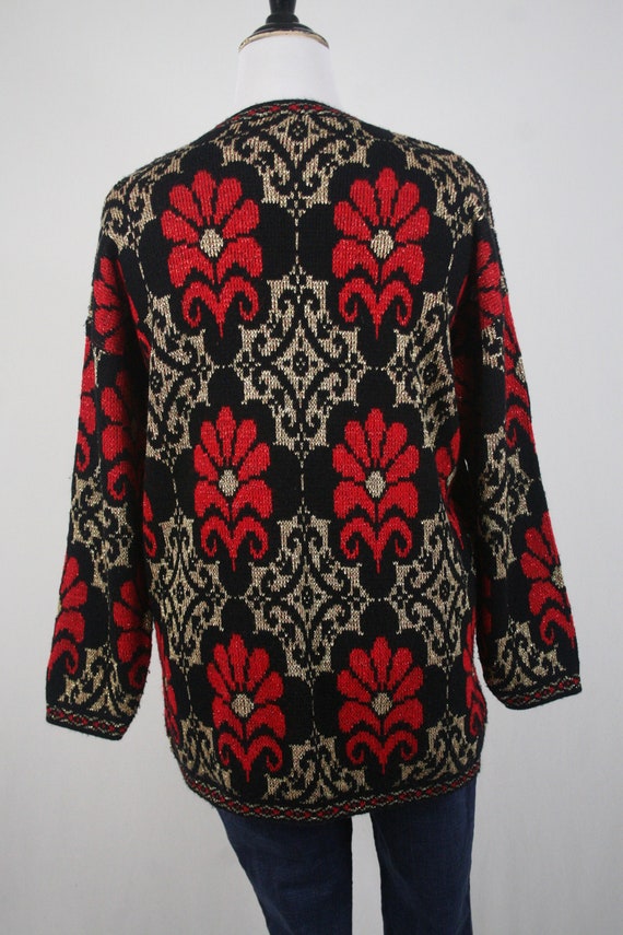 1980s Sweater Metallic Gold and Red Oversized Pul… - image 6