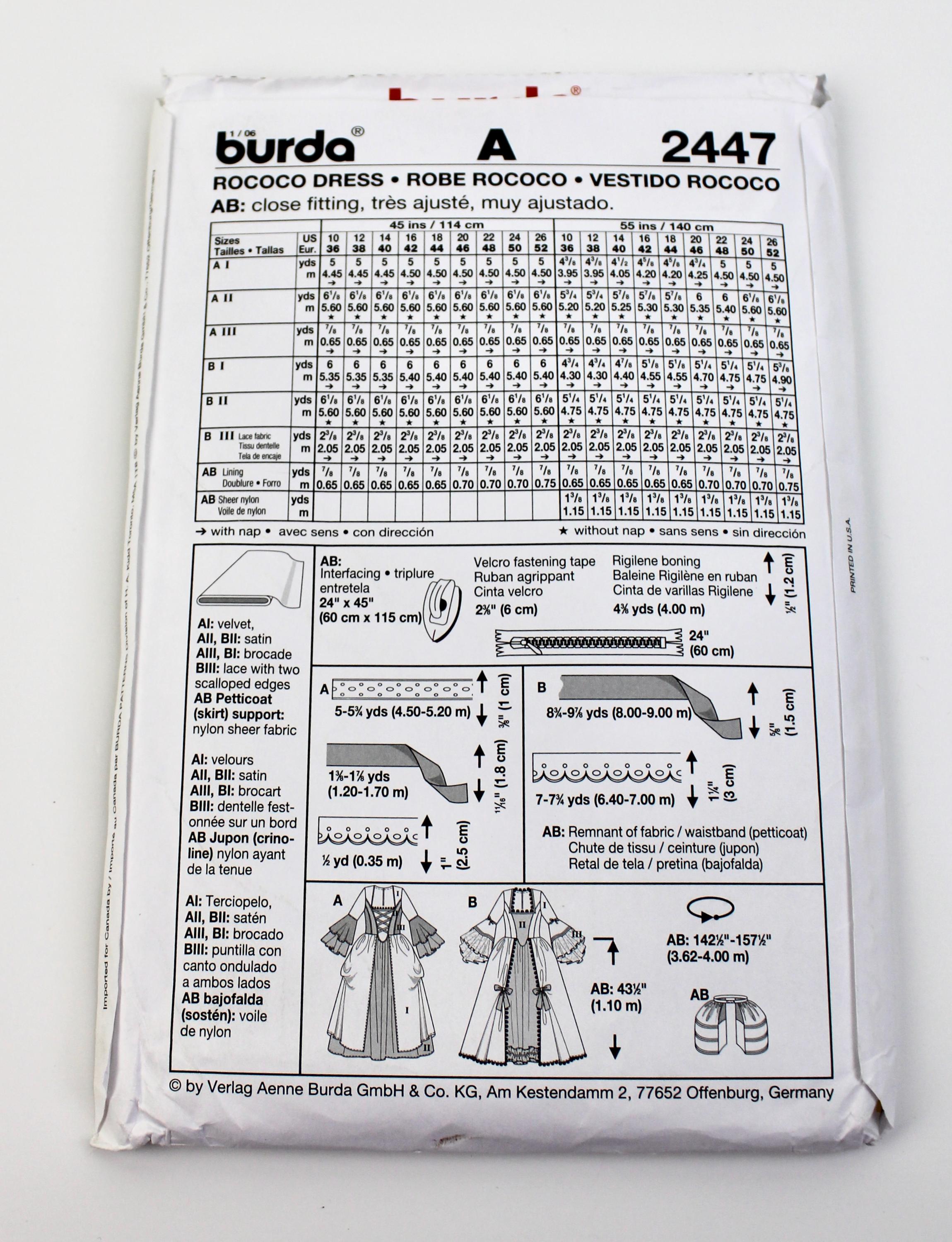 Rococo Dress Pattern Burda 2447 Sizes 10-26 - Etsy
