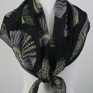 Vintage Scarf Worth Large Square Chiffon 1920s Feather Fans Scarf image 7