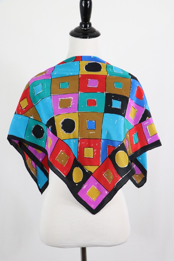 Vintage Scarf Silk Bright Colors Square Scarf - image 4