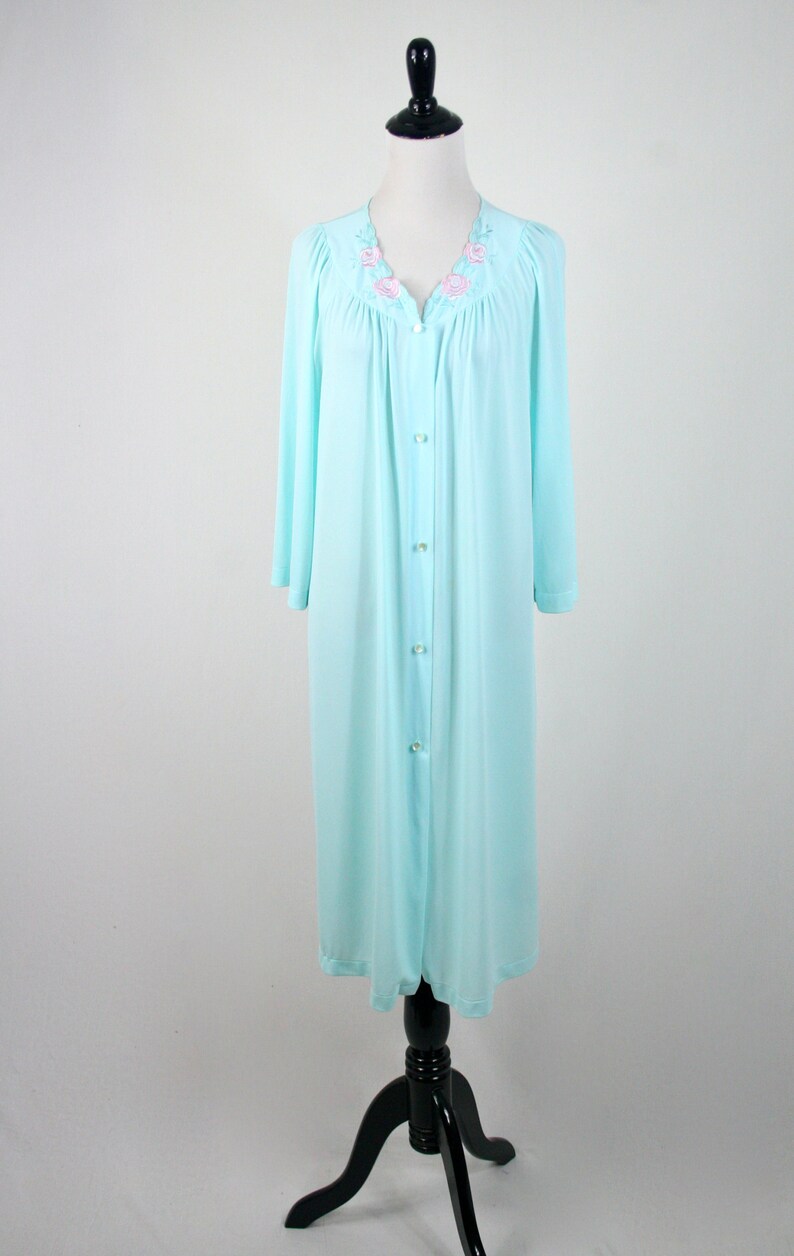 Vintage Robe Turquoise Nylon Shadowline Button Front Robe - Etsy