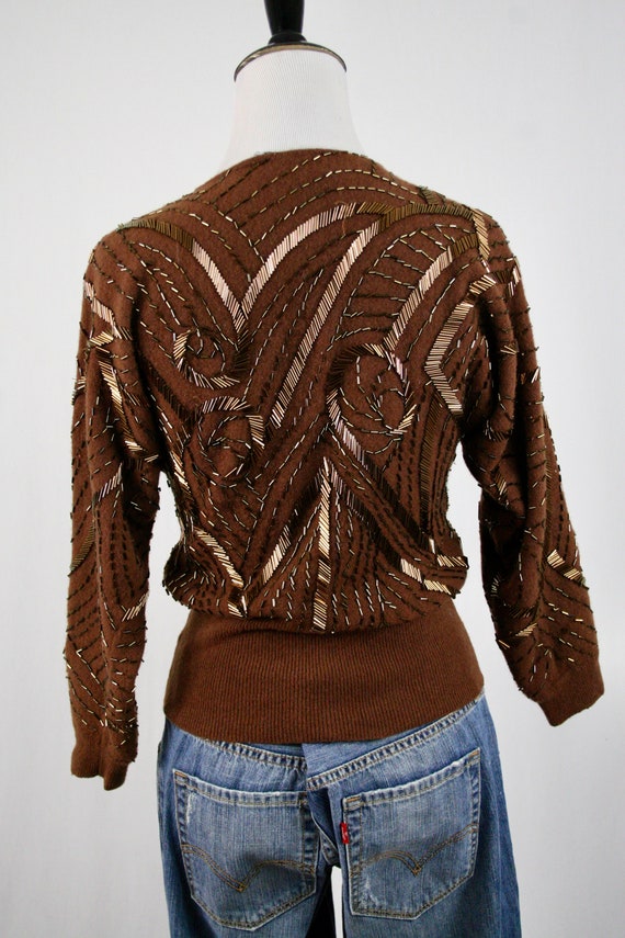 1980s Sweater Beaded Dolman Sleeve Pullover Sweat… - image 6