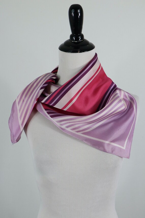 Vintage Scarf Pink and Purple Acetate Square Scarf - image 8