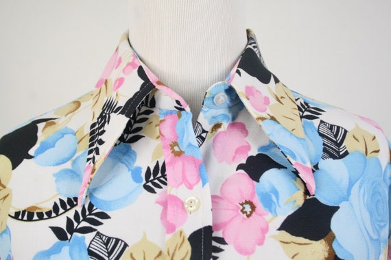 1970s Blouse Dagger Collar Floral Shirt Large - image 5