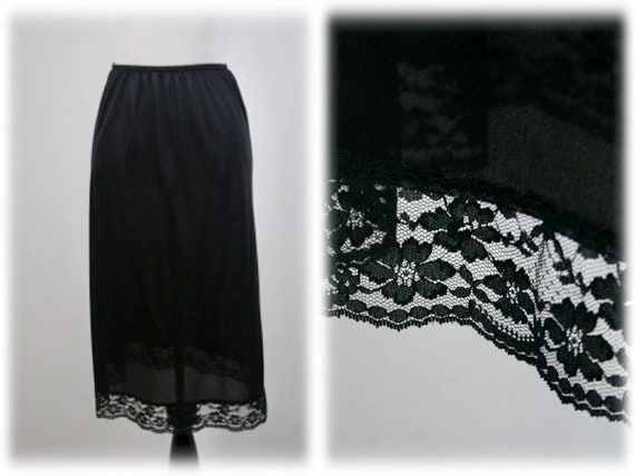 Vintage Slip Black Nylon Lace Half Slip Small - image 1