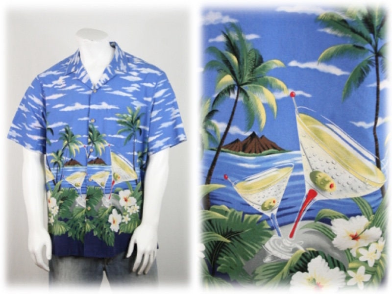 Vintage Hawaiian Shirt Martini Drinks 