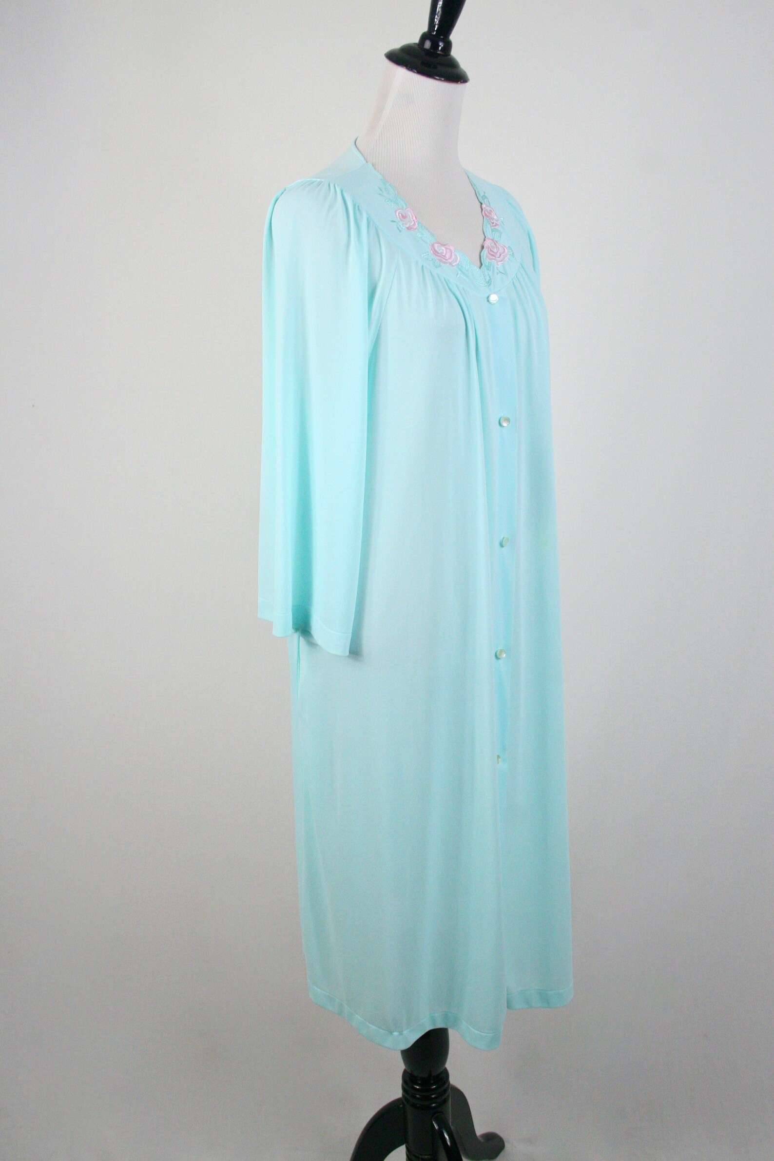 Vintage Robe Turquoise Nylon Shadowline Button Front Robe - Etsy