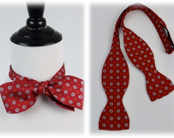 Vintage Bow Tie Silk Red Foulard Tie Rack Adjustable Bow Tie