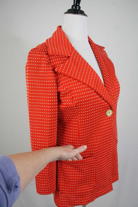 Vintage 1970s Blazer Red White Dots Wide Notched … - image 7