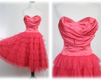 Vintage 1950s Dress Strapless Tulle Prom Dress