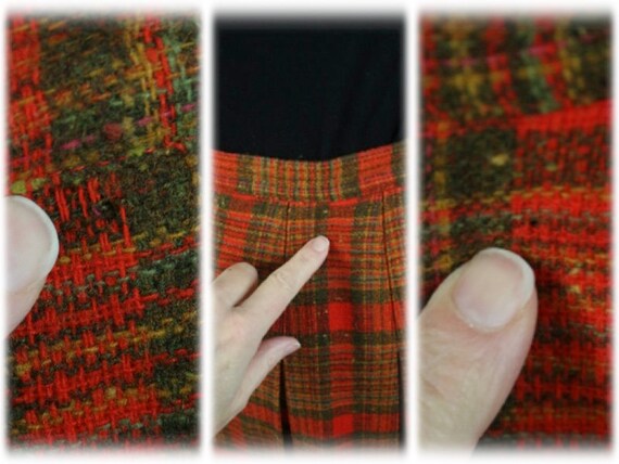 Vintage 1960s Skirt Wool Orange Plaid Pleated Mini Sk… - Gem