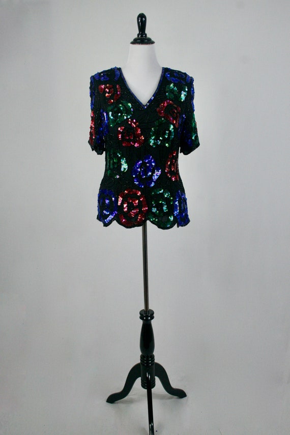 Vintage Sequined Blouse Stenay Plus Silk Beaded T… - image 2