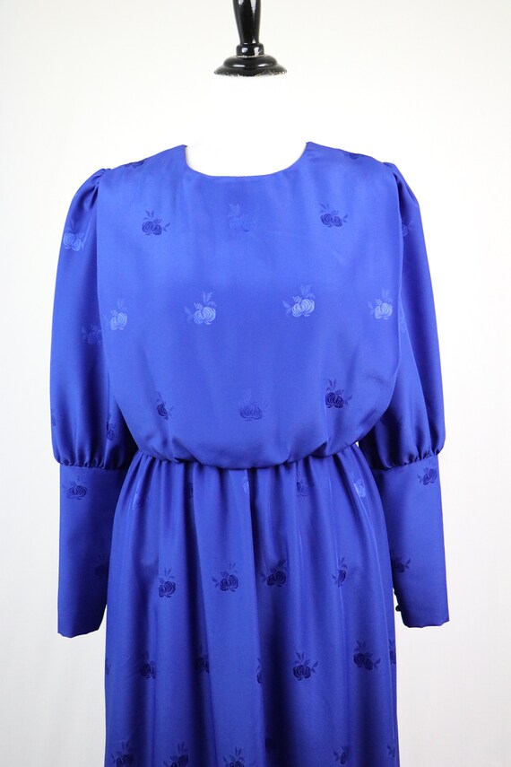 Vintage 1970s Dress Royal Blue Leg O Mutton Sleev… - image 3