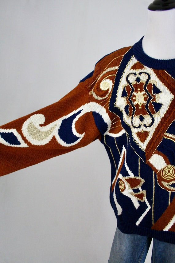 Vintage 1990s Sweater Beaded Embroidered Oversize… - image 5