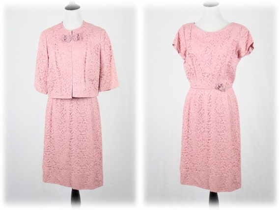 1960s Dusty Pink Lace Sheath Dress and Jacket