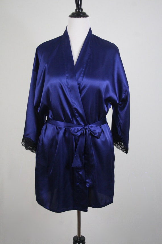 Vintage Robe Fredericks of Hollywood Navy Satin W… - image 4