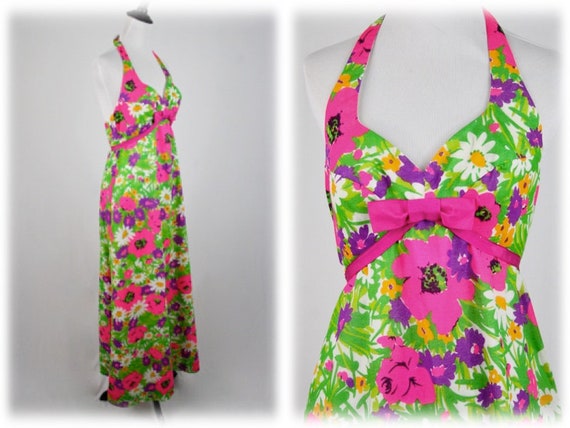 1970s Hawaiian Halter Dress by Princess Kaiulani M