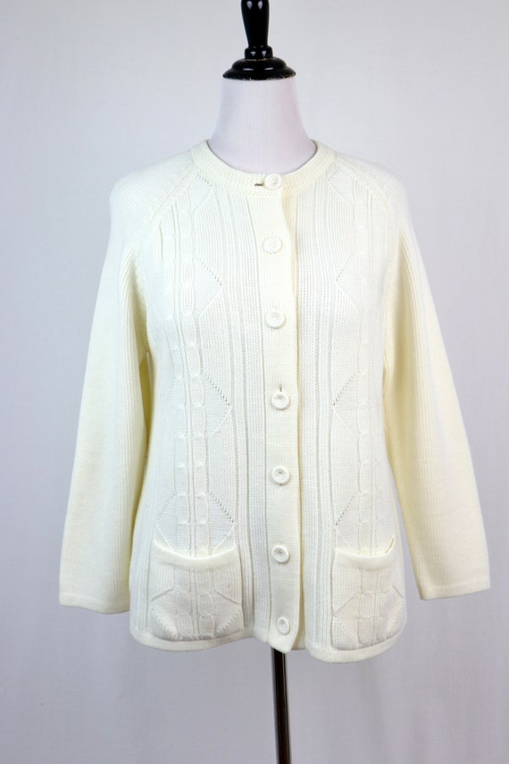 Vintage Sweater Cream Granny Cardigan Sweater - image 3