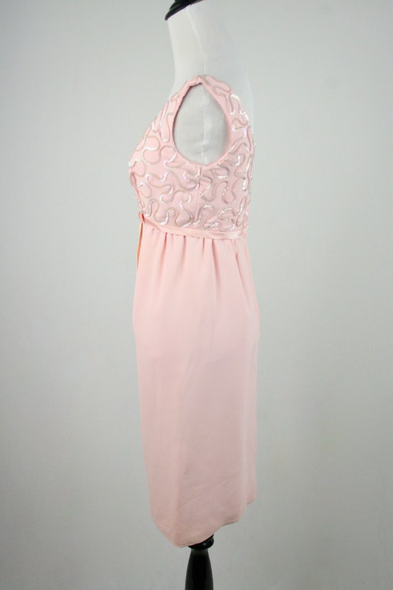 1960s Dress Pink Sequined Wiggle Dress Bridesmaid… - image 7