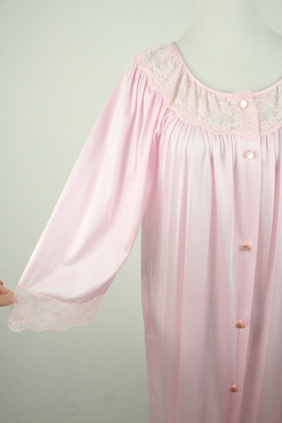 Vintage Robe Gilead Pink Nylon Lace Button Front … - image 4